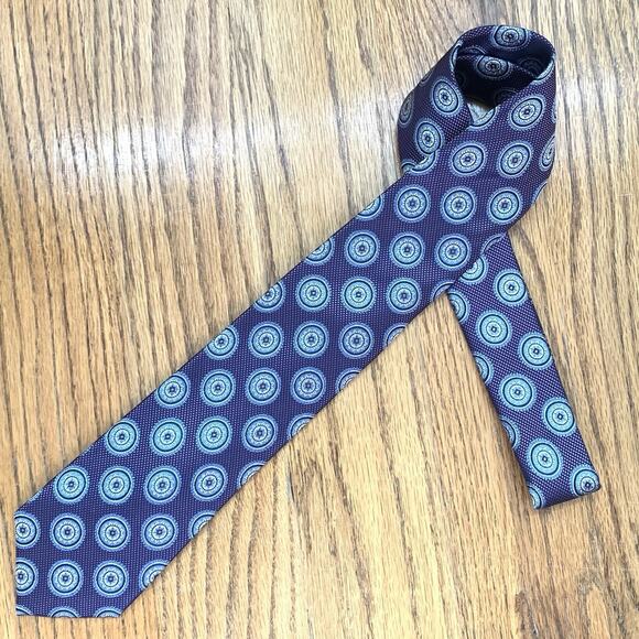 JOS A BANK RESERVE Silk Tie 57" x 3.25" Blue Medallions on Purple Necktie NWT - Picture 2 of 7